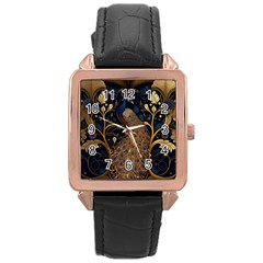 Peacock Plumage Bird  Pattern Graceful Rose Gold Leather Watch  by pakminggu