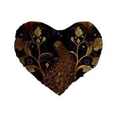 Peacock Plumage Bird  Pattern Graceful Standard 16  Premium Flano Heart Shape Cushions