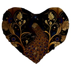 Peacock Plumage Bird  Pattern Graceful Large 19  Premium Flano Heart Shape Cushions by pakminggu