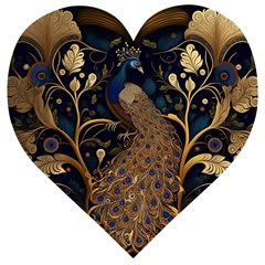 Peacock Plumage Bird  Pattern Graceful Wooden Puzzle Heart