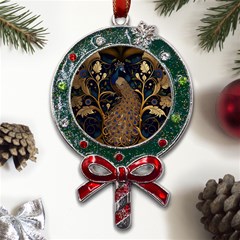 Peacock Plumage Bird  Pattern Graceful Metal X mas Lollipop With Crystal Ornament