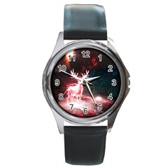 Deer Animal Moon Planet Space Fantasy Round Metal Watch