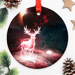 Deer Animal Moon Planet Space Fantasy Ornament (round) by pakminggu