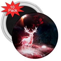 Deer Animal Moon Planet Space Fantasy 3  Magnets (10 Pack)  by pakminggu