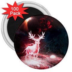 Deer Animal Moon Planet Space Fantasy 3  Magnets (100 Pack) by pakminggu