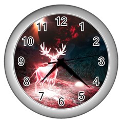 Deer Animal Moon Planet Space Fantasy Wall Clock (silver) by pakminggu