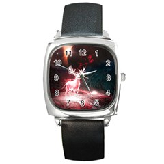 Deer Animal Moon Planet Space Fantasy Square Metal Watch by pakminggu