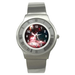 Deer Animal Moon Planet Space Fantasy Stainless Steel Watch by pakminggu