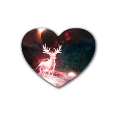 Deer Animal Moon Planet Space Fantasy Rubber Heart Coaster (4 Pack) by pakminggu