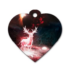 Deer Animal Moon Planet Space Fantasy Dog Tag Heart (one Side) by pakminggu