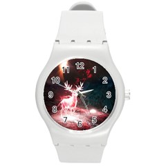 Deer Animal Moon Planet Space Fantasy Round Plastic Sport Watch (m) by pakminggu