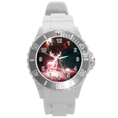 Deer Animal Moon Planet Space Fantasy Round Plastic Sport Watch (L)