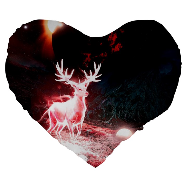 Deer Animal Moon Planet Space Fantasy Large 19  Premium Heart Shape Cushions