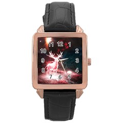 Deer Animal Moon Planet Space Fantasy Rose Gold Leather Watch  by pakminggu