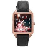 Deer Animal Moon Planet Space Fantasy Rose Gold Leather Watch  Front