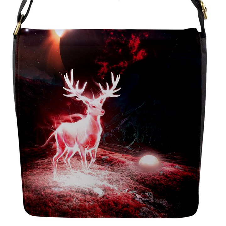 Deer Animal Moon Planet Space Fantasy Flap Closure Messenger Bag (S)