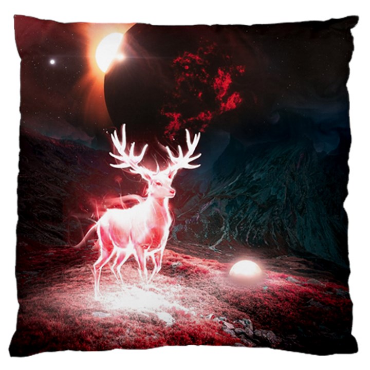 Deer Animal Moon Planet Space Fantasy Large Premium Plush Fleece Cushion Case (One Side)