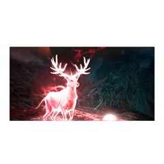 Deer Animal Moon Planet Space Fantasy Satin Wrap 35  x 70 