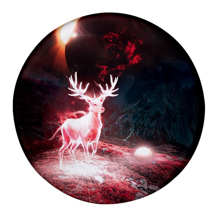 Deer Animal Moon Planet Space Fantasy Round Glass Fridge Magnet (4 pack)