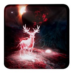 Deer Animal Moon Planet Space Fantasy Square Glass Fridge Magnet (4 Pack) by pakminggu