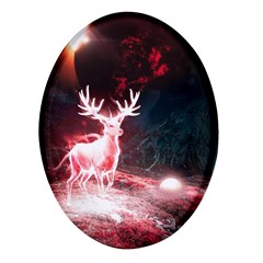 Deer Animal Moon Planet Space Fantasy Oval Glass Fridge Magnet (4 Pack) by pakminggu