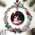 Deer Animal Moon Planet Space Fantasy Metal X mas Wreath Holly leaf Ornament Front