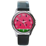 Watermelon Fruit Summer Red Fresh Food Healthy Round Metal Watch Front