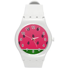 Watermelon Fruit Summer Red Fresh Food Healthy Round Plastic Sport Watch (m) by pakminggu