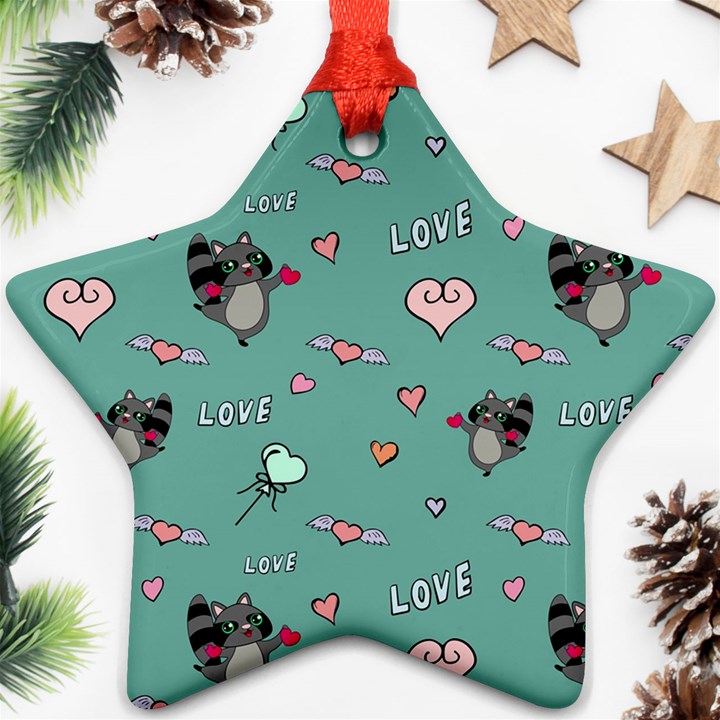 Raccoon Texture Seamless Scrapbooking Hearts Ornament (Star)