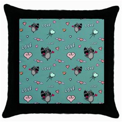 Raccoon Texture Seamless Scrapbooking Hearts Throw Pillow Case (black) by pakminggu