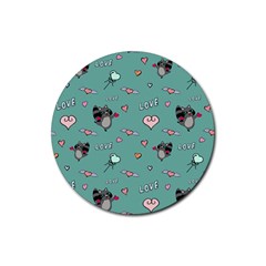 Raccoon Texture Seamless Scrapbooking Hearts Rubber Coaster (round) by pakminggu