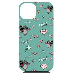 Raccoon Texture Seamless Scrapbooking Hearts Iphone 14 Black Uv Print Case by pakminggu