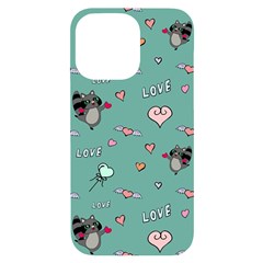 Raccoon Texture Seamless Scrapbooking Hearts Iphone 14 Pro Max Black Uv Print Case by pakminggu