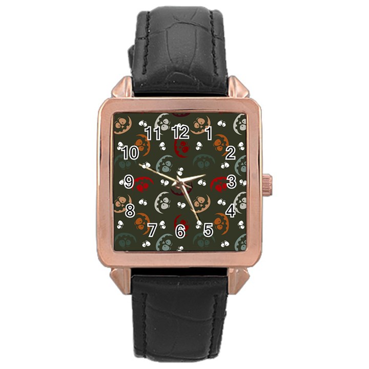 Art Halloween Pattern Creepy Design Digital Papers Rose Gold Leather Watch 