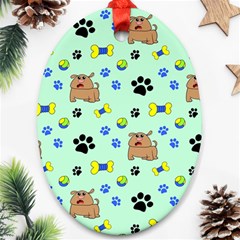 Dog Pattern Seamless Blue Background Scrapbooking Ornament (oval) by pakminggu