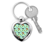 Dog Pattern Seamless Blue Background Scrapbooking Key Chain (Heart) Front