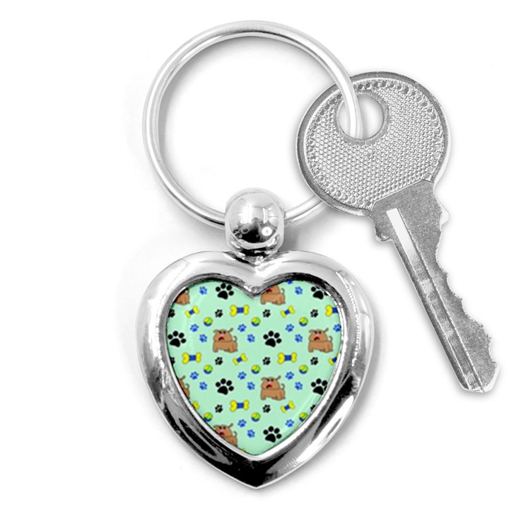 Dog Pattern Seamless Blue Background Scrapbooking Key Chain (Heart)