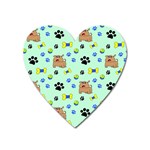 Dog Pattern Seamless Blue Background Scrapbooking Heart Magnet Front