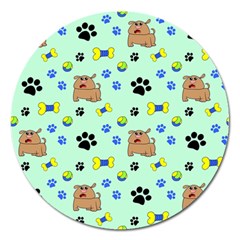 Dog Pattern Seamless Blue Background Scrapbooking Magnet 5  (round) by pakminggu