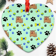 Dog Pattern Seamless Blue Background Scrapbooking Heart Ornament (two Sides) by pakminggu