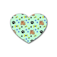 Dog Pattern Seamless Blue Background Scrapbooking Rubber Heart Coaster (4 Pack) by pakminggu