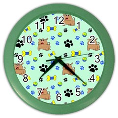 Dog Pattern Seamless Blue Background Scrapbooking Color Wall Clock by pakminggu