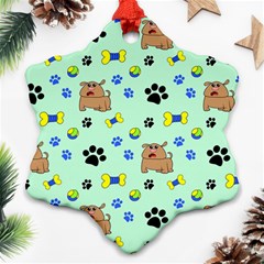 Dog Pattern Seamless Blue Background Scrapbooking Snowflake Ornament (two Sides)