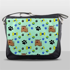 Dog Pattern Seamless Blue Background Scrapbooking Messenger Bag by pakminggu