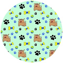 Dog Pattern Seamless Blue Background Scrapbooking Wooden Puzzle Round by pakminggu