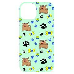 Dog Pattern Seamless Blue Background Scrapbooking Iphone 14 Black Uv Print Case by pakminggu