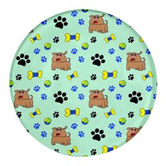 Dog Pattern Seamless Blue Background Scrapbooking Round Glass Fridge Magnet (4 Pack)