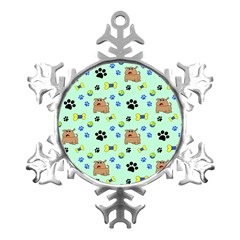 Dog Pattern Seamless Blue Background Scrapbooking Metal Small Snowflake Ornament