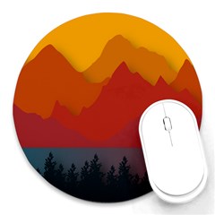 Mountain Forest Nature Scenery Art Mountains Round Mousepad by pakminggu