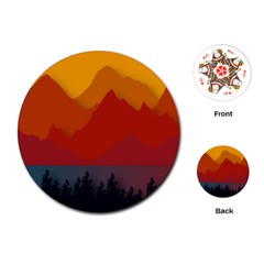 Mountain Forest Nature Scenery Art Mountains Playing Cards Single Design (round) by pakminggu